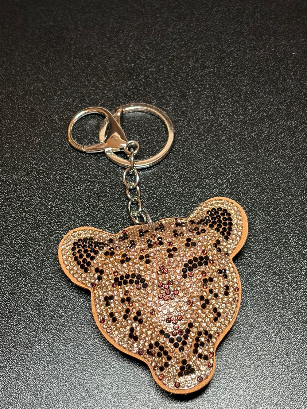 Gold and Black Crystal Leopard Head Keychain